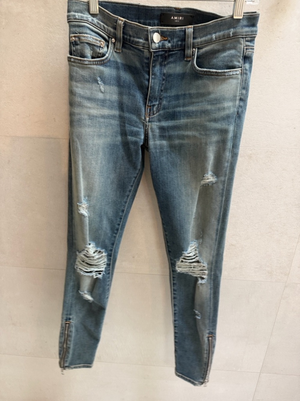 AMIRI Distressed Light Blue Skinny Jeans